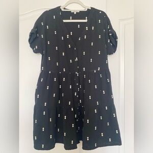 Madewell baby doll dress in Large. Black with embroidered polka dots.